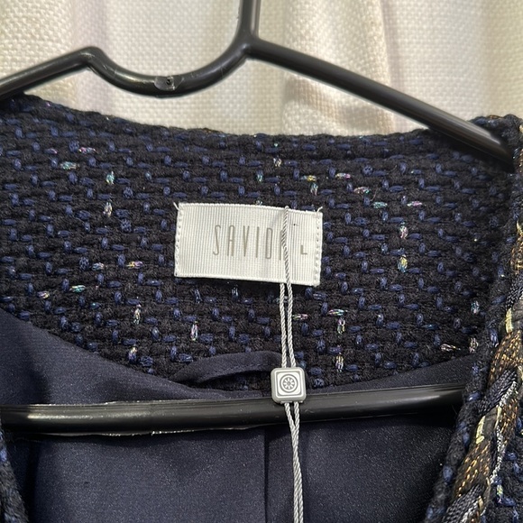 NWT Women’s Savida Navy Blue Alice Braid Tweed Blazer Size Large - Picture 5 of 9